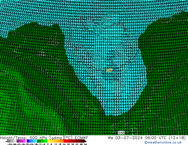 Hoogte/Temp. 500 hPa ECMWF wo 03.07.2024 06 UTC