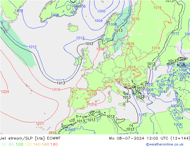 Straalstroom/SLP ECMWF ma 08.07.2024 12 UTC