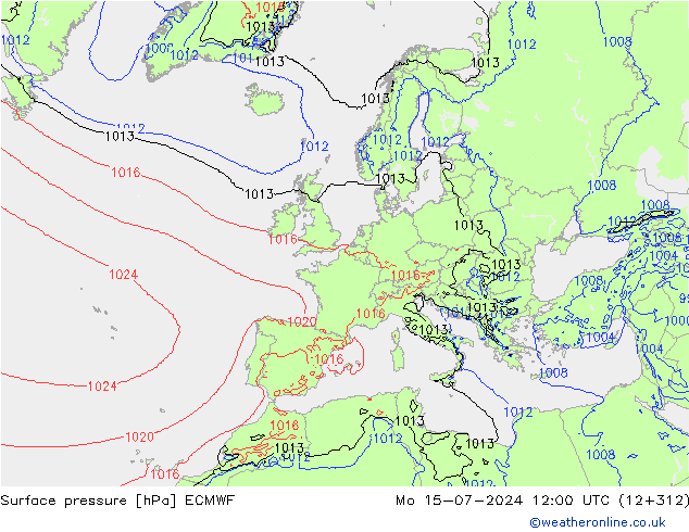 地面气压 ECMWF 星期一 15.07.2024 12 UTC