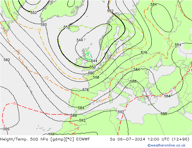 Hoogte/Temp. 500 hPa ECMWF za 06.07.2024 12 UTC