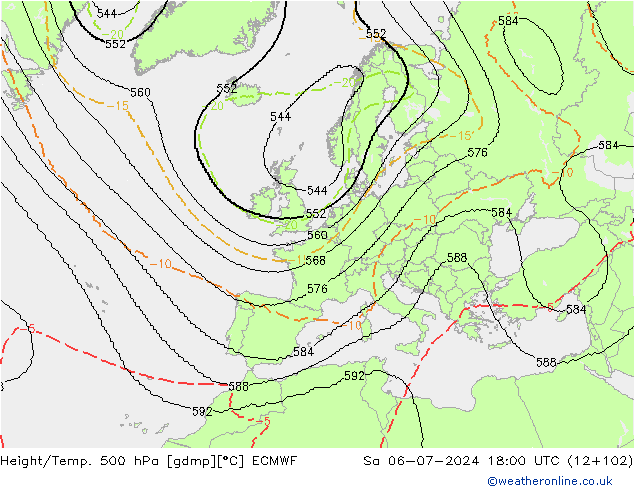 Hoogte/Temp. 500 hPa ECMWF za 06.07.2024 18 UTC