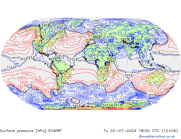 地面气压 ECMWF 星期二 02.07.2024 18 UTC