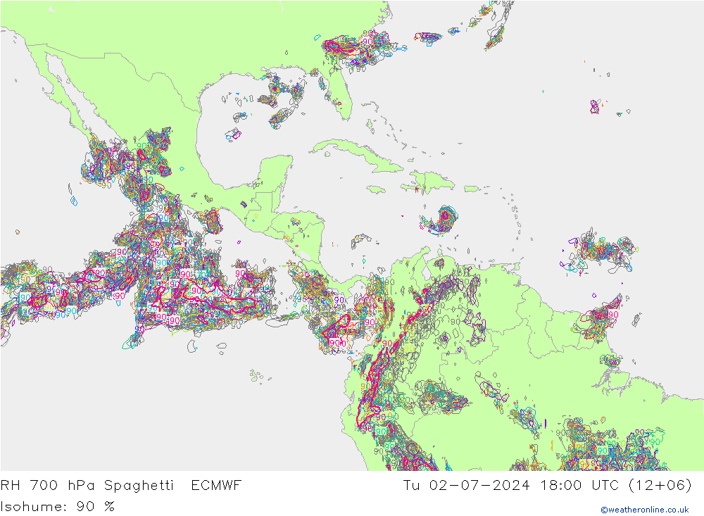 RV 700 hPa Spaghetti ECMWF di 02.07.2024 18 UTC