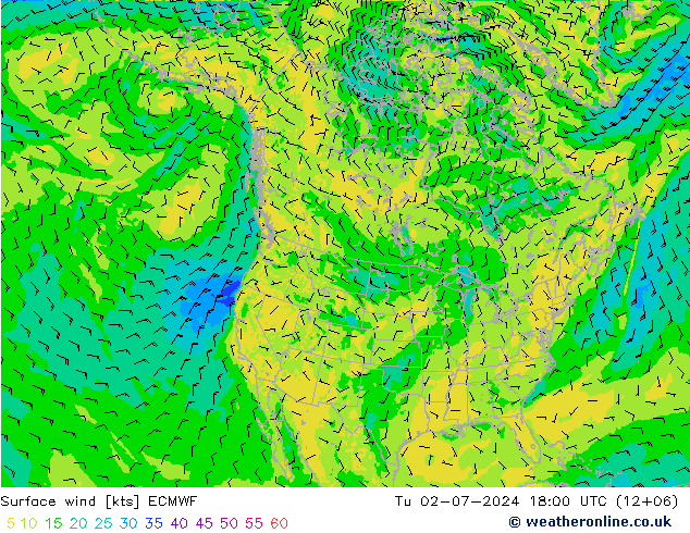 风 10 米 ECMWF 星期二 02.07.2024 18 UTC