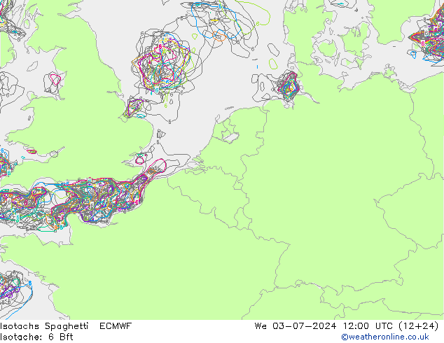 Isotachs Spaghetti ECMWF 星期三 03.07.2024 12 UTC
