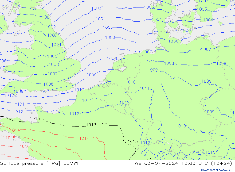 地面气压 ECMWF 星期三 03.07.2024 12 UTC