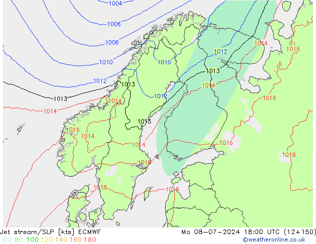 高速氣流/地面气压 ECMWF 星期一 08.07.2024 18 UTC