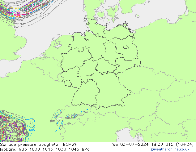 Luchtdruk op zeeniveau Spaghetti ECMWF wo 03.07.2024 18 UTC