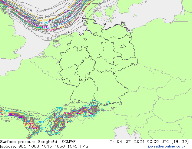 Luchtdruk op zeeniveau Spaghetti ECMWF do 04.07.2024 00 UTC
