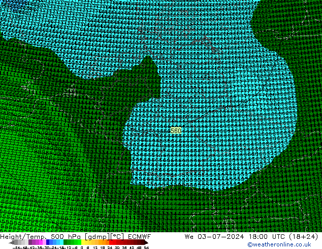 Height/Temp. 500 hPa ECMWF 星期三 03.07.2024 18 UTC