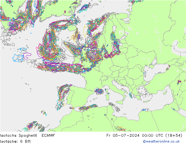 Isotachs Spaghetti ECMWF 星期五 05.07.2024 00 UTC