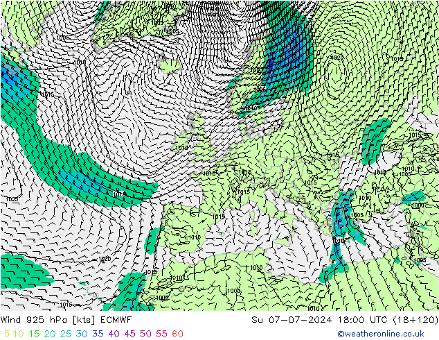 风 925 hPa ECMWF 星期日 07.07.2024 18 UTC