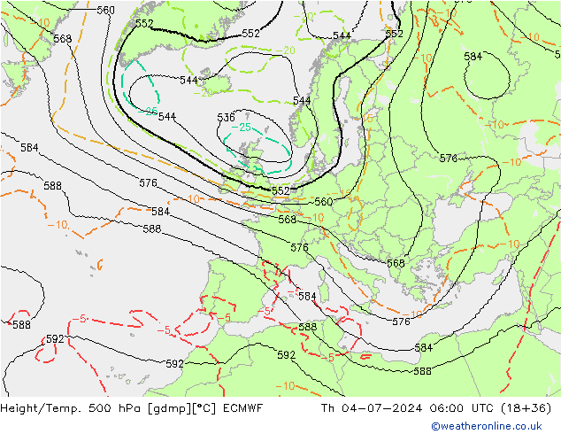 Height/Temp. 500 hPa ECMWF 星期四 04.07.2024 06 UTC