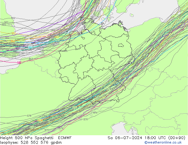 Hoogte 500 hPa Spaghetti ECMWF za 06.07.2024 18 UTC