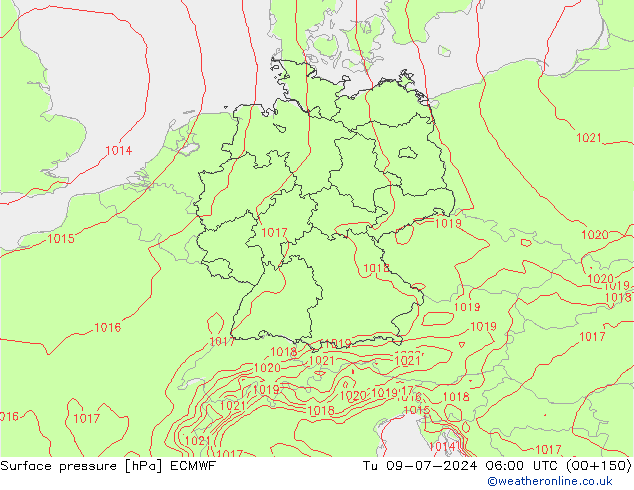 地面气压 ECMWF 星期二 09.07.2024 06 UTC