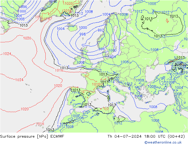 地面气压 ECMWF 星期四 04.07.2024 18 UTC