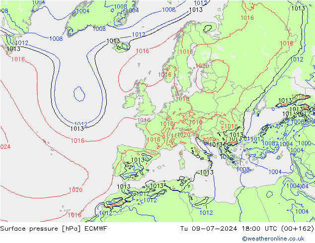 Luchtdruk (Grond) ECMWF di 09.07.2024 18 UTC