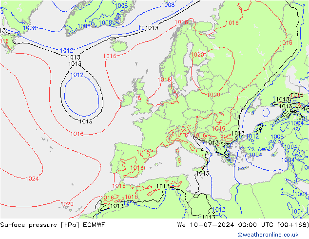 Luchtdruk (Grond) ECMWF wo 10.07.2024 00 UTC