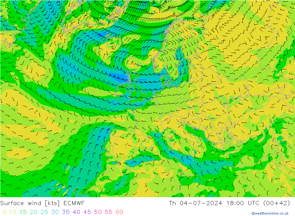 Wind 10 m ECMWF do 04.07.2024 18 UTC