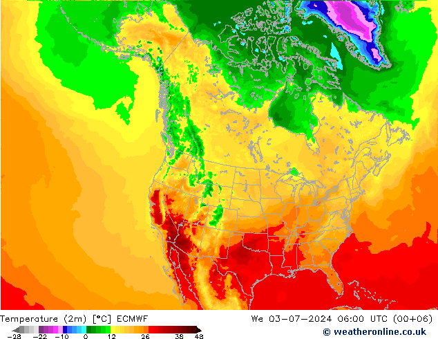 Temperatuurkaart (2m) ECMWF wo 03.07.2024 06 UTC