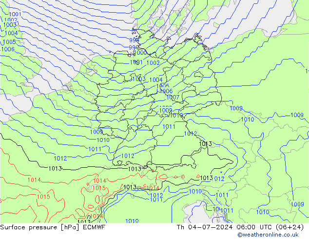 地面气压 ECMWF 星期四 04.07.2024 06 UTC