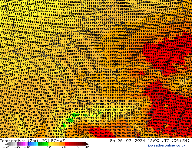 Temperatuurkaart (2m) ECMWF za 06.07.2024 18 UTC