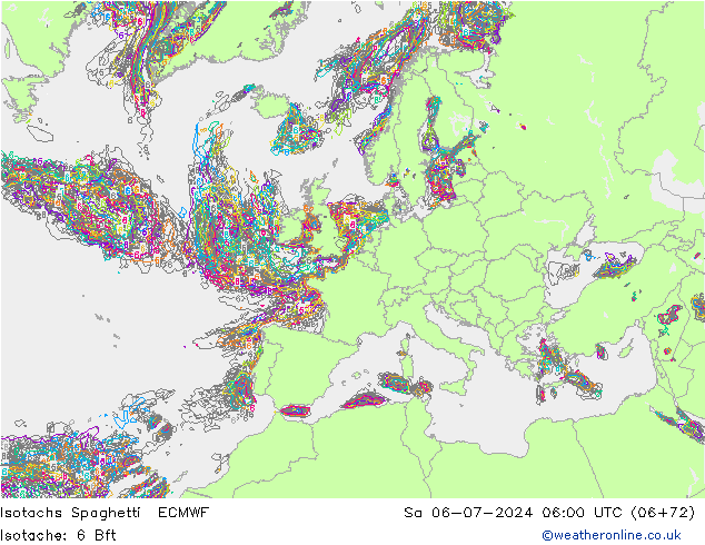 Isotachen Spaghetti ECMWF za 06.07.2024 06 UTC