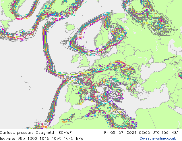 Luchtdruk op zeeniveau Spaghetti ECMWF vr 05.07.2024 06 UTC