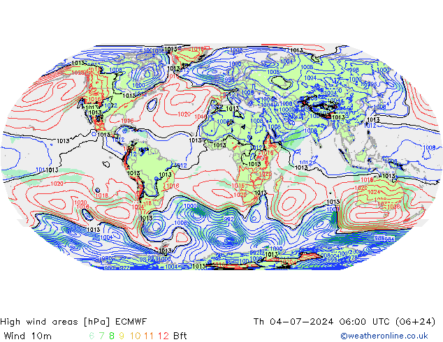 High wind areas ECMWF 星期四 04.07.2024 06 UTC