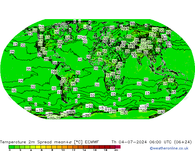 Temperatuurkaart Spread ECMWF do 04.07.2024 06 UTC