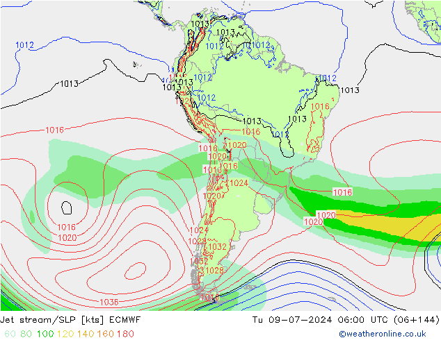 高速氣流/地面气压 ECMWF 星期二 09.07.2024 06 UTC