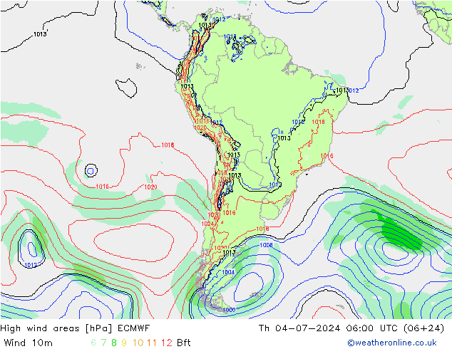 High wind areas ECMWF 星期四 04.07.2024 06 UTC