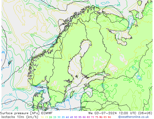 10米等风速线 (kph) ECMWF 星期三 03.07.2024 12 UTC
