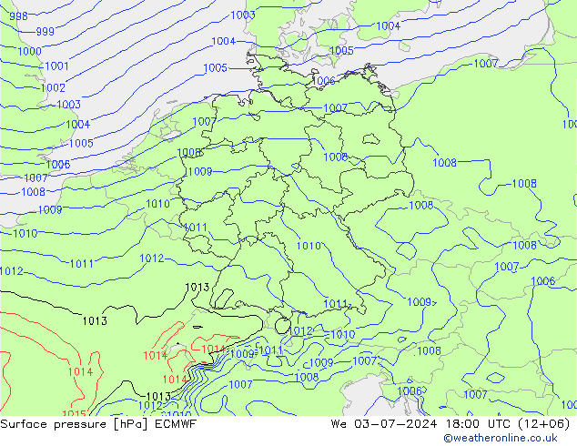 地面气压 ECMWF 星期三 03.07.2024 18 UTC