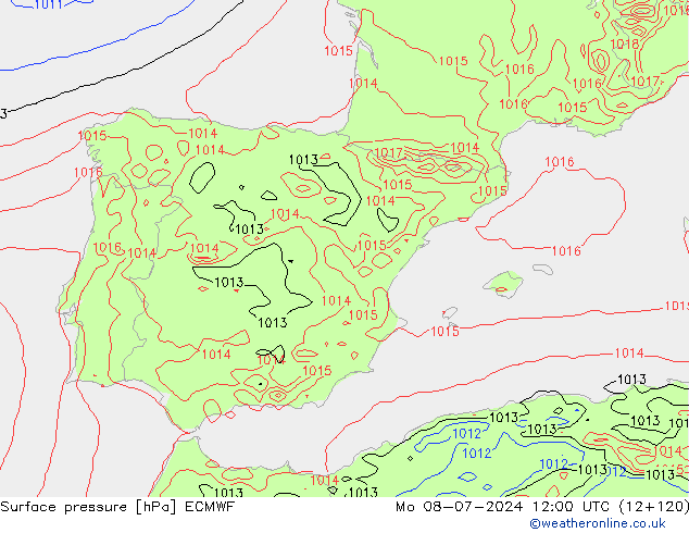 Luchtdruk (Grond) ECMWF ma 08.07.2024 12 UTC
