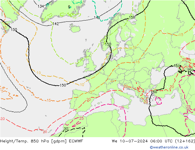 Hoogte/Temp. 850 hPa ECMWF wo 10.07.2024 06 UTC