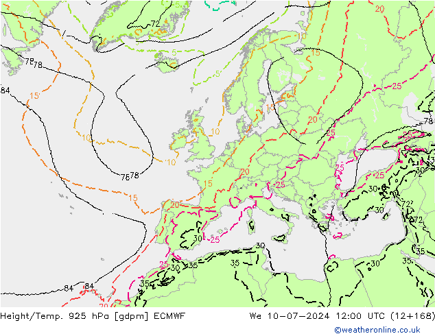 Height/Temp. 925 hPa ECMWF 星期三 10.07.2024 12 UTC
