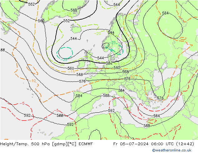 Hoogte/Temp. 500 hPa ECMWF vr 05.07.2024 06 UTC