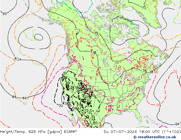 Hoogte/Temp. 925 hPa ECMWF zo 07.07.2024 18 UTC