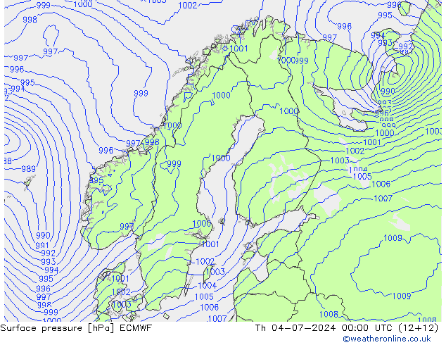 地面气压 ECMWF 星期四 04.07.2024 00 UTC