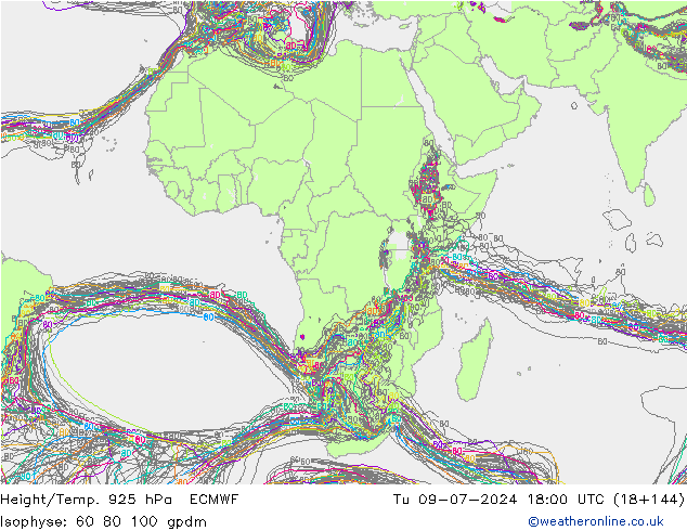 Hoogte/Temp. 925 hPa ECMWF di 09.07.2024 18 UTC