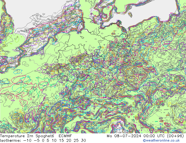 Temperatuurkaart Spaghetti ECMWF ma 08.07.2024 00 UTC
