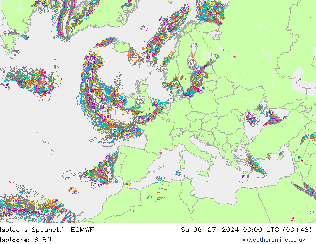 Isotachs Spaghetti ECMWF 星期六 06.07.2024 00 UTC