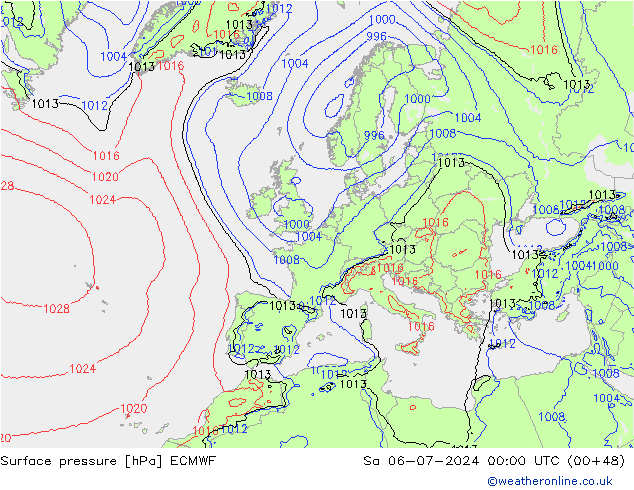 地面气压 ECMWF 星期六 06.07.2024 00 UTC