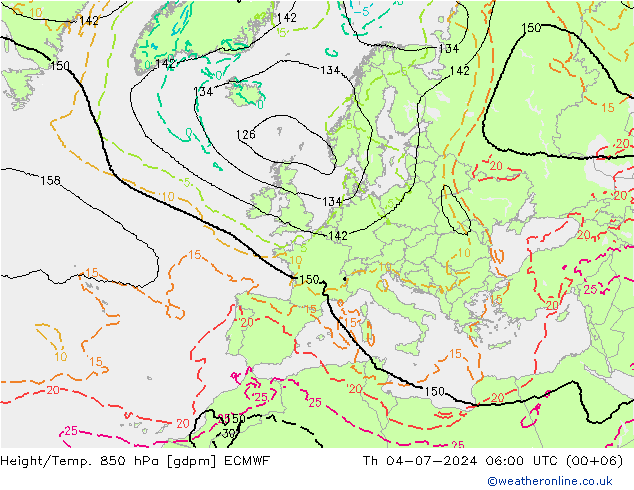 Height/Temp. 850 hPa ECMWF 星期四 04.07.2024 06 UTC