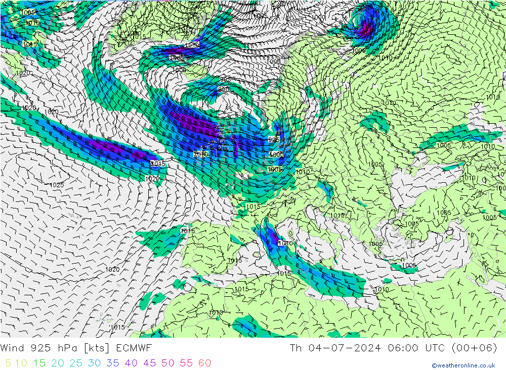 风 925 hPa ECMWF 星期四 04.07.2024 06 UTC