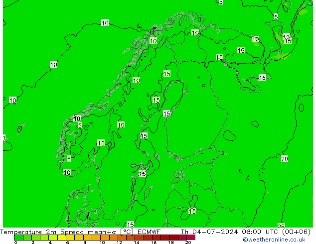 温度图 Spread ECMWF 星期四 04.07.2024 06 UTC