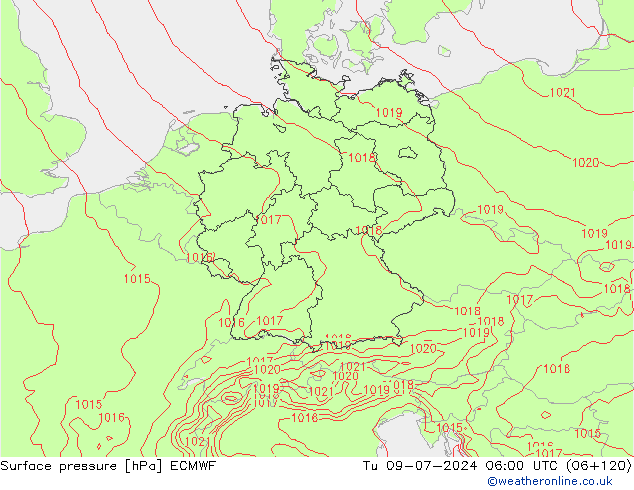 Luchtdruk (Grond) ECMWF di 09.07.2024 06 UTC