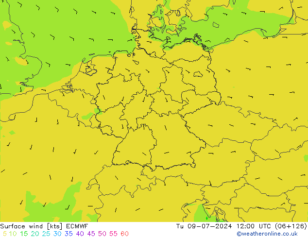 风 10 米 ECMWF 星期二 09.07.2024 12 UTC