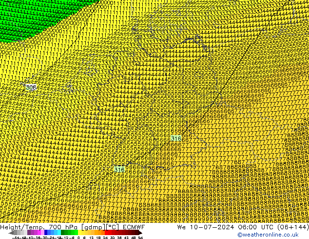 Hoogte/Temp. 700 hPa ECMWF wo 10.07.2024 06 UTC
